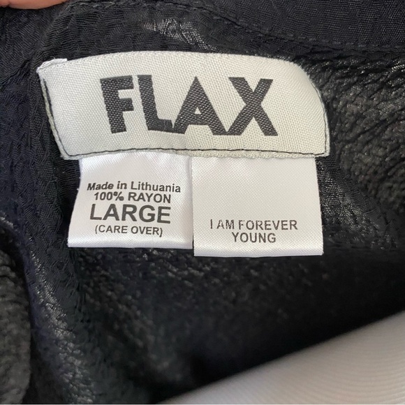 FLAX Large L Blouse Shirt Top Button Down BLACK TEXTURE Short Sleeve Rayon - Picture 8 of 10